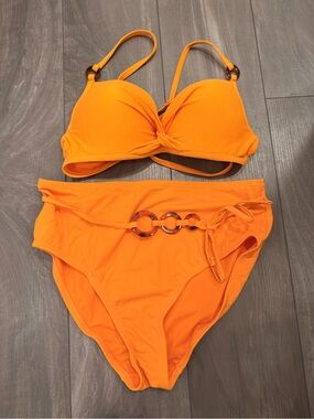 Women’s Orange Two-Piece High-Waist Bikini